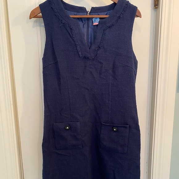 Karl Lagerfeld Paris classic tweed style sheath dress in medium blue. Size 8. - Picture 1 of 7